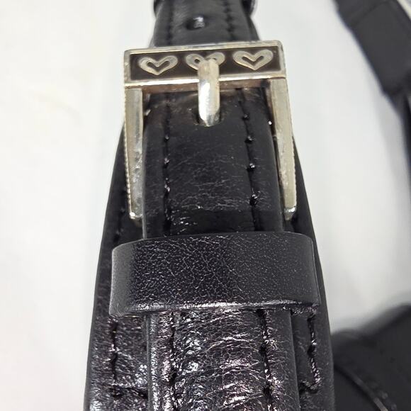 BRIGHTON WOMEN'S BLACK DANIA LEATHER HANDBAG HEART CHARM FLAP CLOSURE 14X11X5 - Picture 8 of 15